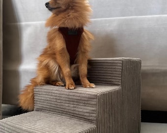 Personalized pet stairs 3 step – corduroy pet steps for small dogs and cats, removable cover, safe support for couch or bed access
