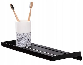 Estantería de pared para baño, organizador minimalista de aluminio negro, 35 cm