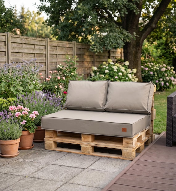 Palettenkissen für den Außenbereich, 120 x 80 cm, beige, wasserabweisendes Oxford-Gewebe, Gartenmöbelkissen, europäische Fertigung, hochwertige Terrassenkissen