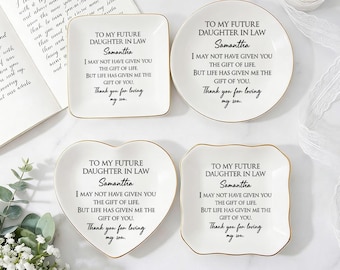 Bandeja para joyas para mi futura nuera, bandeja porta anillos personalizada, regalo de compromiso, recuerdo de boda y despedida de soltera.