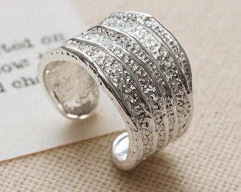 Vintage statement ring zilver gehamerde open ring, verjaardagscadeau voor haar, verstelbare brede bandring voor dames