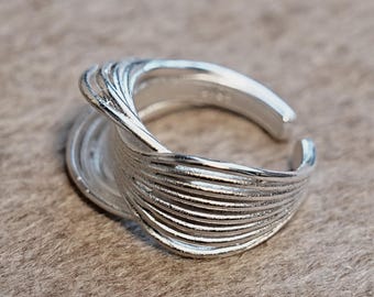 Minimalistische open verstelbare ring 925 sterlingzilver, ontwerp met statementlijnen, bloeiende verjaardagscadeau