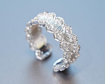Vintage bloemenring zilver, statement art-decoring, verstelbare open band, verjaardagscadeau voor haar