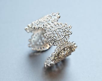 Vintage zilveren ring met bloemen, art deco statement sieraden, verstelbare open band ring voor vrouwen, jubileumcadeau voor haar