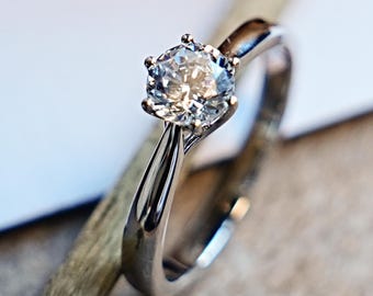 Minimalistische verlovingsring in sterlingzilver, sierlijke solitaire-beloftering voor haar, klassiek jubileumcadeau voor vrouwen
