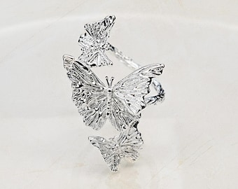 Sierlijke vlinderring in sterlingzilver, verstelbare open ring voor vrouwen, minimalistische natuursieraden, verjaardagscadeau voor haar