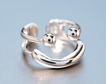 Open verzilverde ring Minimalistische ring: verstelbare ring, open gestreepte ringen, verjaardagscadeauring, cadeauring voor haar