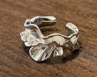 Minimalistische zilveren ring, verstelbare open ring met gehamerde textuur, statement sieraden, verjaardagscadeau voor haar, moderne stapelring