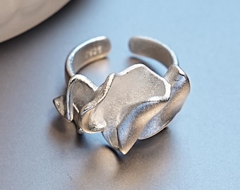 Sterlingzilveren open ring, minimalistisch verstelbaar – ringen cadeau voor haar, ring jubileumcadeau, gestreept ontwerp
