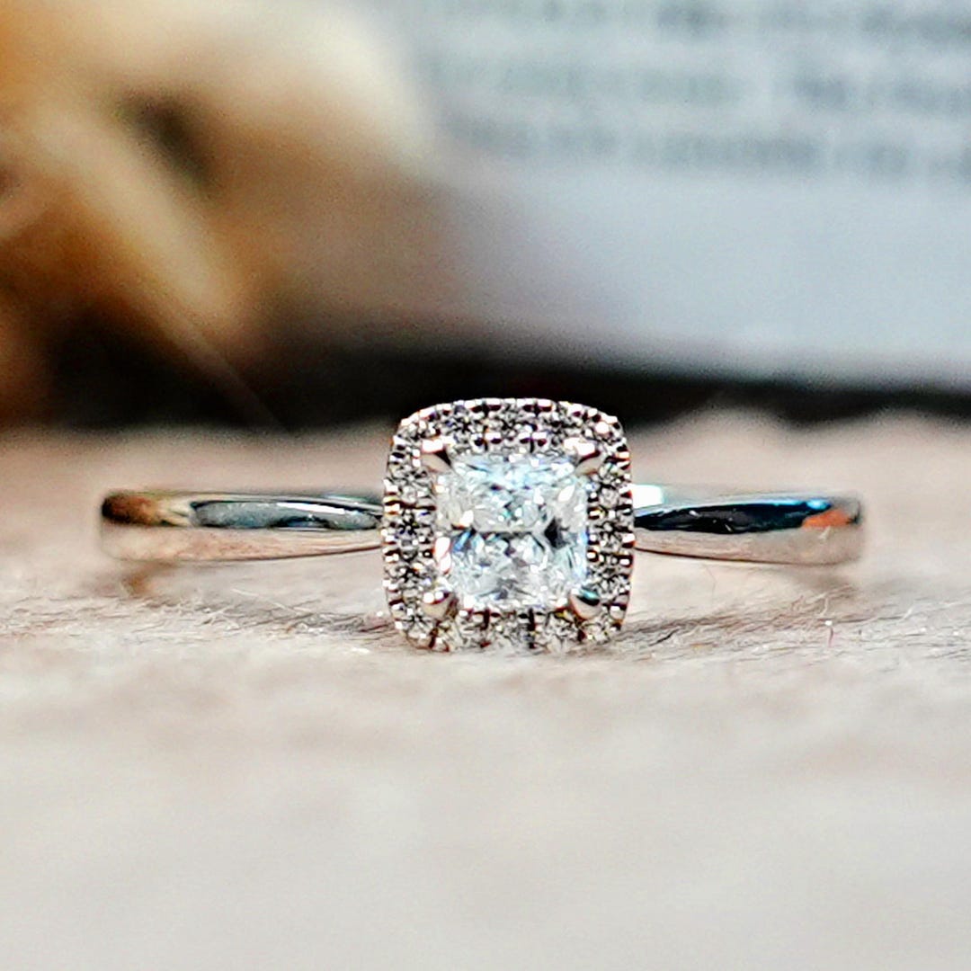 Cute Square Rings Square Engagement Ring Sterling Silver, Dainty Art Deco Halo Ring ...