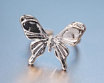 Sierlijke vlinderring in zilver, minimalistische open ring, verstelbare band, natuursieraden, verjaardagscadeau voor haar