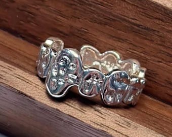Vintage statement ring in zilver, verstelbare open ring met gehamerde textuur, uniek verjaardagscadeau voor haar