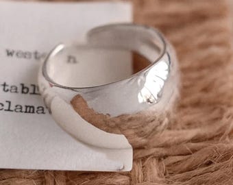 Zilveren statementring minimalistische brede band, verstelbare open ring voor vrouwen, moderne sieraden cadeau voor haar