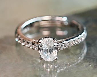 Ovale verlovingsring zilver, minimalistische sierlijke open ring voor vrouwen, verstelbare beloftering, verjaardagscadeau voor haar