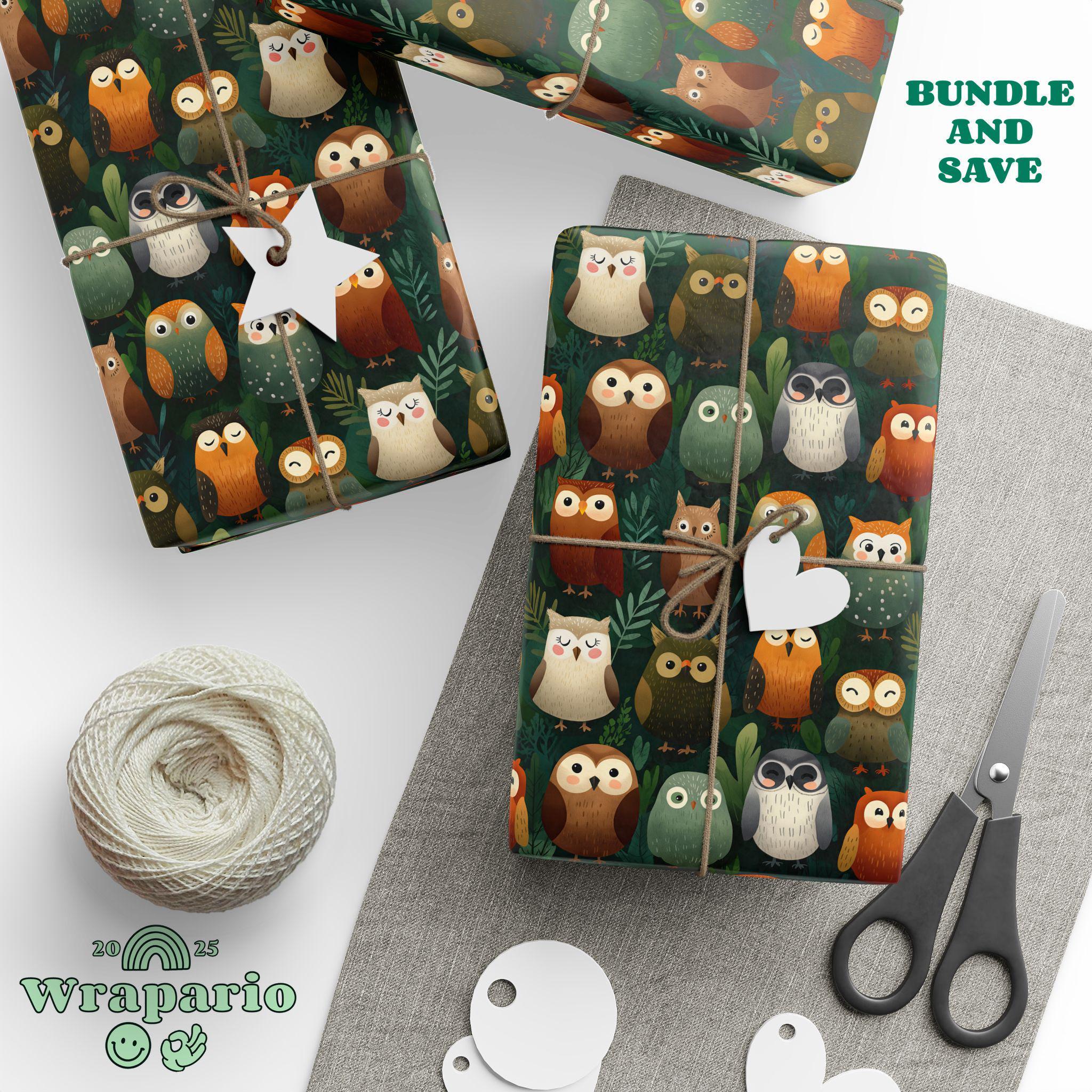 Owl Gift Wrapping Paper &ndash; Woodland Forest Bird Design
