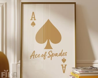 Pik-Ass Wandkunst, Gold Spielkarte Poster, moderner Minimal Dekor Druck, stilvolle Karte Kunstwerk, digitaler Download