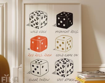 Leopardenmuster Würfel Wandkunst, Retro Kasino Glam Poster, Trendiger Spieleabend Digitaler Download, Modernes Bar Lounge Dekor