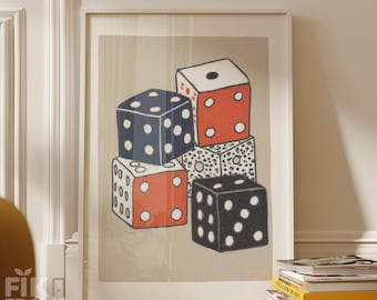 Gestapelte Würfel Wandkunst, modernes Kasino Illustration Poster, neutraler Boho Dekor Druck, abstraktes Würfel Kunstwerk, Editionsstil digitaler Download