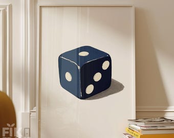 Blaue Würfel Wandkunst, Modernes Kasino Illustration Poster, Minimalistischer Leitartikel Druck, Abstrakte Würfel Kunst, Neutraler digitaler Download