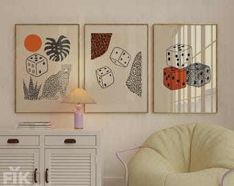 Leopard Würfel Wand Kunst 3er Set, moderne abstrakte Tierdrucke, neutrales Boho Dekor, minimale Kasino Würfel Kunst, digitaler Download