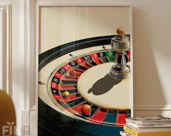 Roulette Schach König Wandkunst, Kasino Strategie Illustration, Luxus Spielzimmer Druck, moderner Leitartikel Download