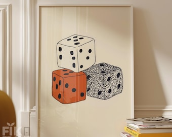 Gestapelte Würfel Wandkunst, moderne abstrakte Würfel-Illustration, neutraler Boho-Dekor-Druck, Kasino-inspiriertes minimales Kunstwerk, digitaler Download