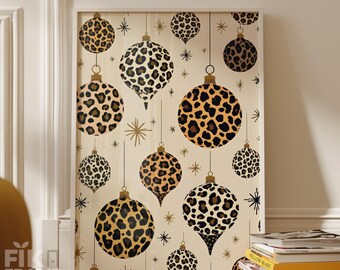 Leopard Weihnachtsschmuck Wandkunst, neutraler Urlaub Druck, Glam Weihnachtsdekor, Muster Poster, moderne digitaler Download