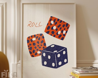 Roll Dice Wandkunst, Leopard Muster Würfel Illustration Poster, moderner Druck im Kasino Stil, Verspielte Editions Kunst, Digital Download