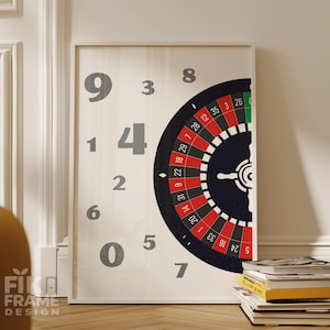 Retro-Roulette-Rad-Wandbild, Casino-Zahlenmuster-Grafik zum digitalen Download