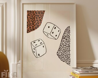 Leopard Würfel Wandkunst, moderne abstrakte Würfel Illustration, neutraler Boho Dekor Druck, Kasino inspiriert minimal Kunstwerk, digitaler Download