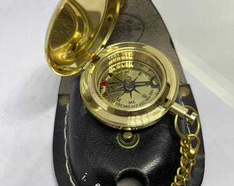 Vintage Brass Pocket Watch, Leather Case, Steampunk Timepiece