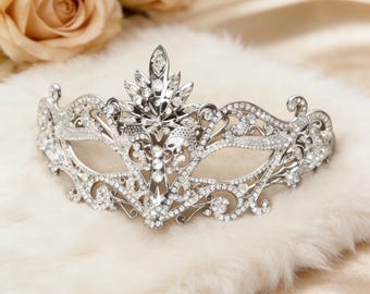 Máscara de carnaval de lujo con cristales, máscara plateada con ojos de diamantes de imitación, elegante máscara para fiestas, cumpleaños, Año Nuevo, teatro, Mardi Gras, bodas, graduaciones.