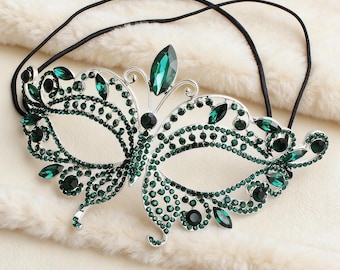 Máscara de mariposa de filigrana de lujo, máscara veneciana con diamantes de imitación brillantes, máscara para baile de graduación, boda, despedida de soltera, accesorio para disfraz de Halloween