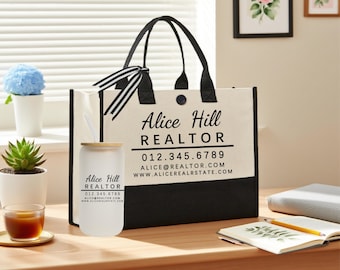 Realtor Tote Bag,Personalized Business Tote Bag,Custom Real Estate Agent Gift,Bulk Business Logo Realtor Swag Real Estate Tote Bag