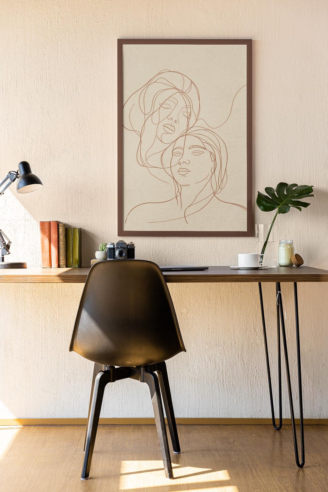 Minimalist Woman Line Art Print | Boho Feminine Office Wall Art ...