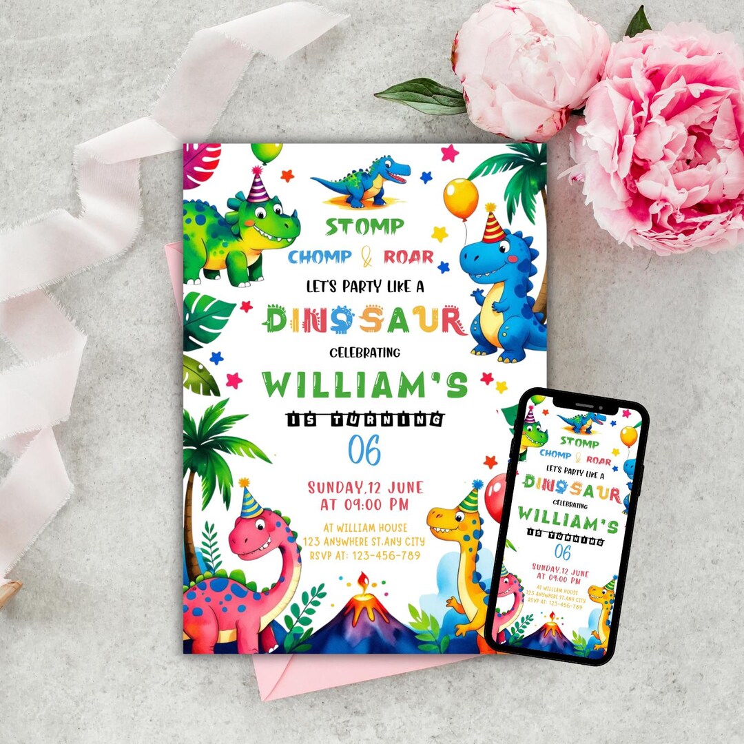 Editable Dinosaur Birthday Invitation, Dino Party (canva Template) - Etsy