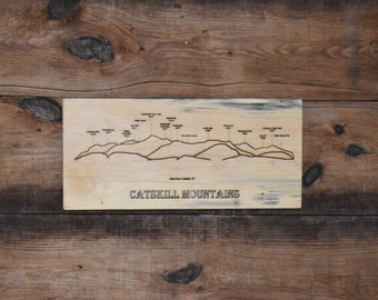 Views of the Catskill Mountains from Catskill, NY - Wood Engraving – Mountain engraving – Catskill Wood Art  - Cabin Decor