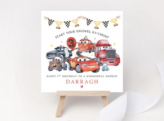 Personalised Racing Car Lightning McQueen Birthday Card | Disney Cars Keepsake Ages 2-5