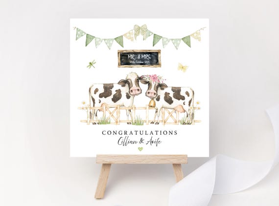 Personalised Farm Wedding Card – Mr & Mrs Cow Congratulations Keepsake