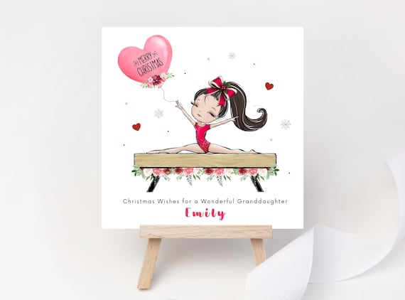 Personalised Gymnastics Christmas Card | Custom Girl Festive Gymnast Keepsake