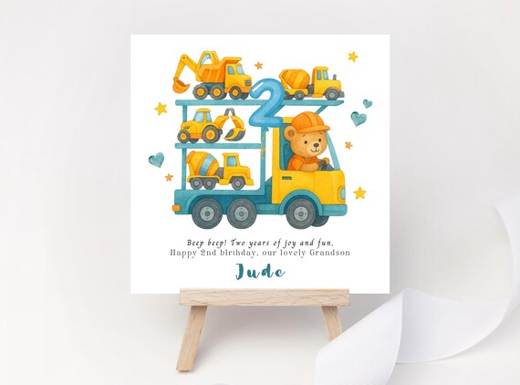 Personalised 2nd Birthday Card for Boy – Car Transporter Truck Keepsake
