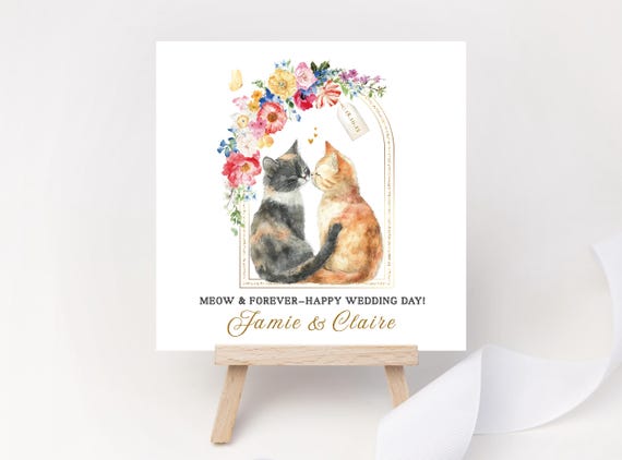 Personalised Cat Wedding Card – Meow & Forever Cat Lovers Keepsake