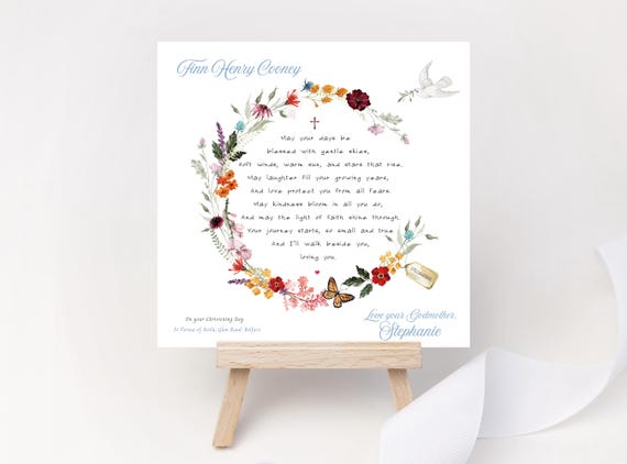 Personalised Christening Keepsake Card for Godson - Baptism Promise from Godparent - Custom Name & Date