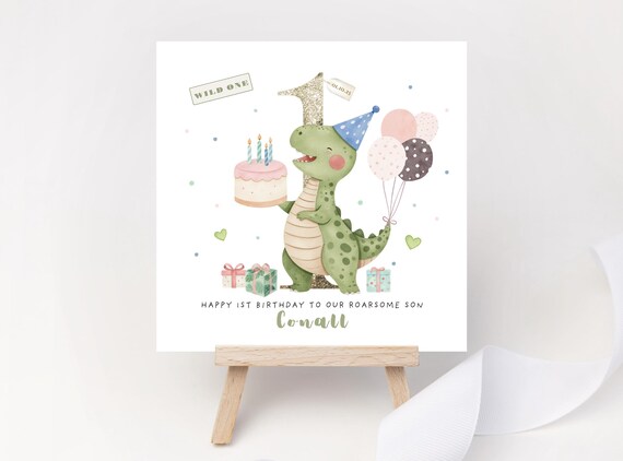 Dinosaur 1st Birthday Card - Personalised Wild One T-Rexcellent Dino Keepsake for Boy or Girl