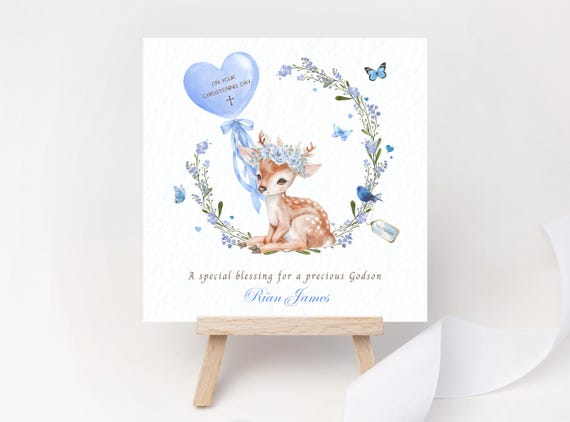 Personalised Woodland Christening Card for Godson with Irish Blessing