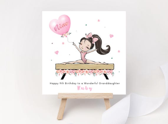 Personalised Gymnastics Birthday Card for Girl | Gymnast on Beam Keepsake with Name & Age