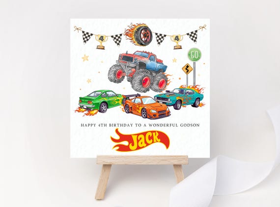 Personalised Monster Truck Birthday Card – Hot Cars & Racing Theme for Boys