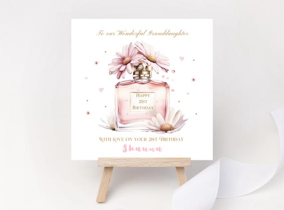 Personalised Perfume Bottle 21st Birthday Card | Luxury Floral Keepsake for Her