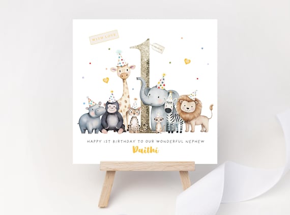 Zoo Party Safari 1st Birthday Card – Personalised Jungle Animal Keepsake for Boy or Girl