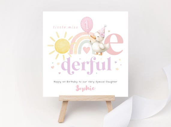 Personalised 1st Birthday Card for Girl | Little Miss ONEDERFUL Duck